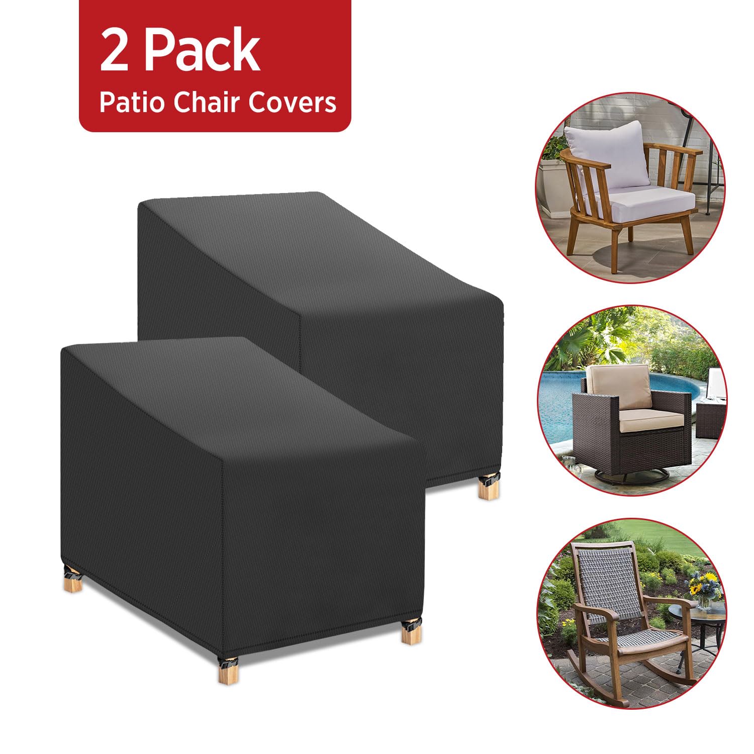 Patio Chair Covers for Outdoor Furniture Waterproof 2 Pack, Lawn Chair Covers Heavy Duty Oxford Cloth, Large Covers for Lounge Lawn Deep Seat Black 38.2"Wx 31"D x 29"H (Black, 34"Wx 34"D x 32"H)