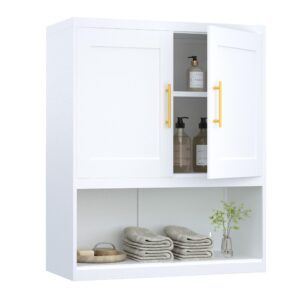 ckzbx bathroom wall cabinet white medicine cabinet, metal wall mounted cabinet with 2 doors and adjustable shelf, laundry living room