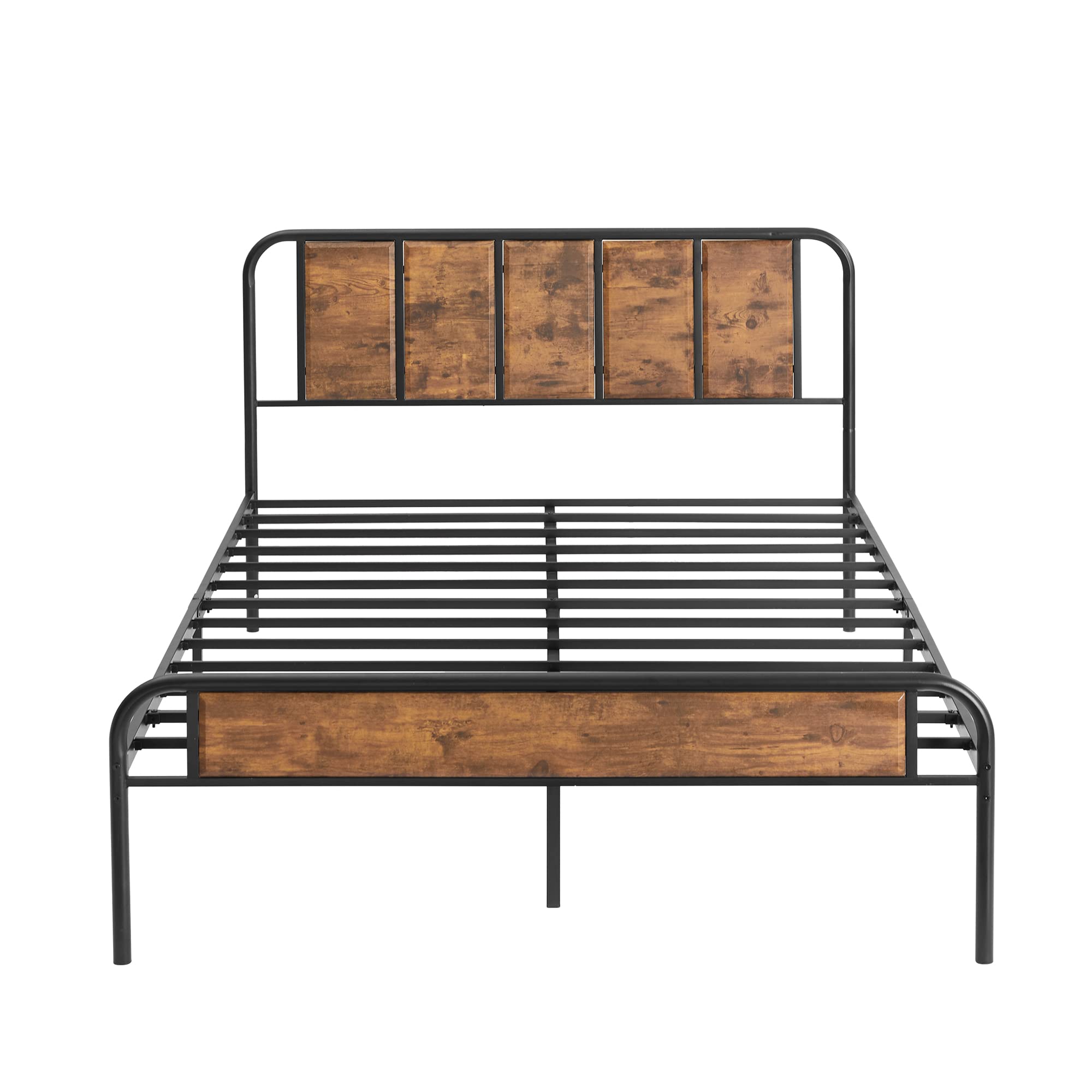 VECELO Queen Platform Bed Frame with Wood Headboard,Sturdy Steel Slats Support/Matress Foudation/No Box Spring Needed(Brown)