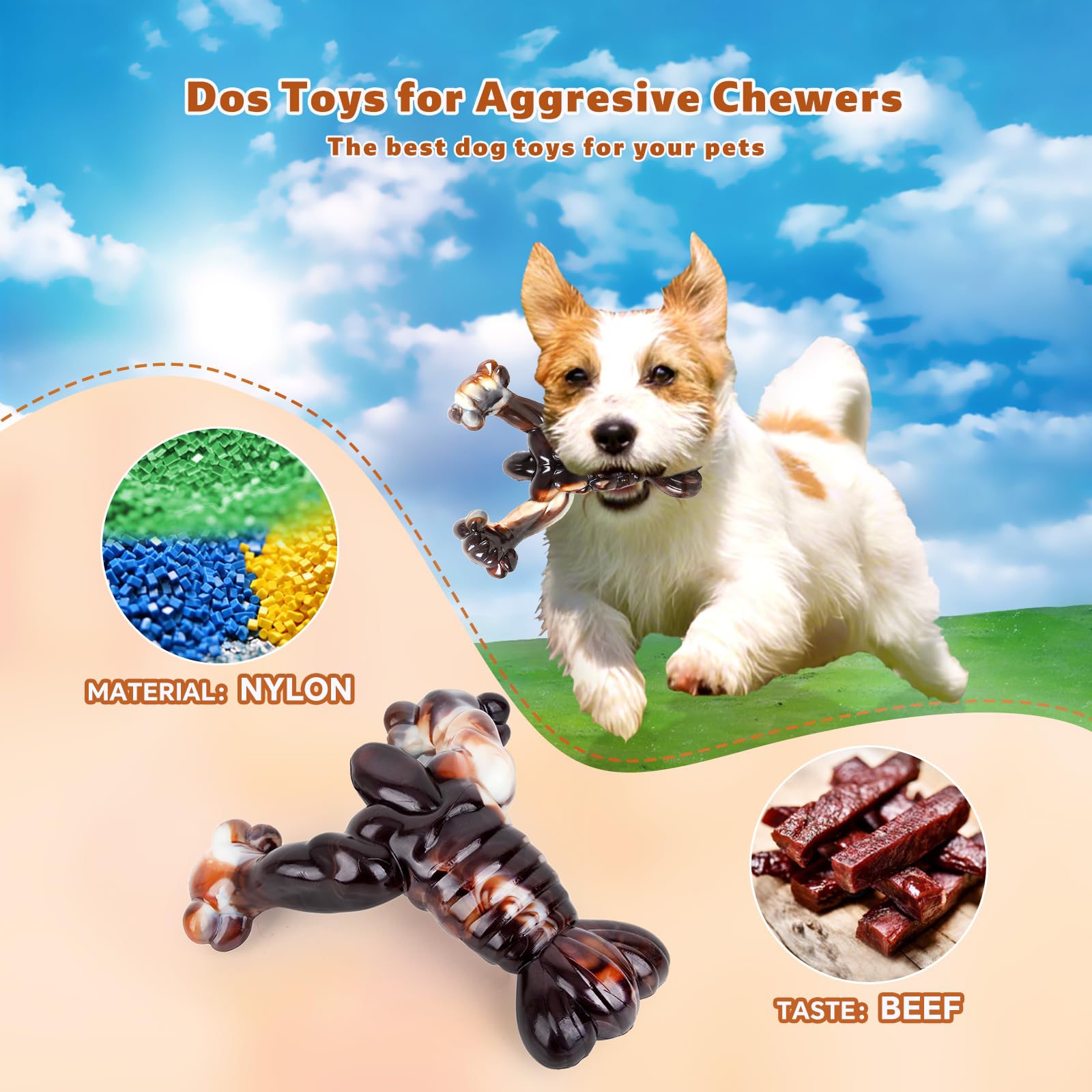 HJLSWXKQ Dog chew Toys for Aggressive chewers,Indestructible Dog Toys, Interactive Dog Toys，Aggressive chew Toys for Large Dogs， Dog Toys to Keep Them Busy，Nylon Beef Flavor