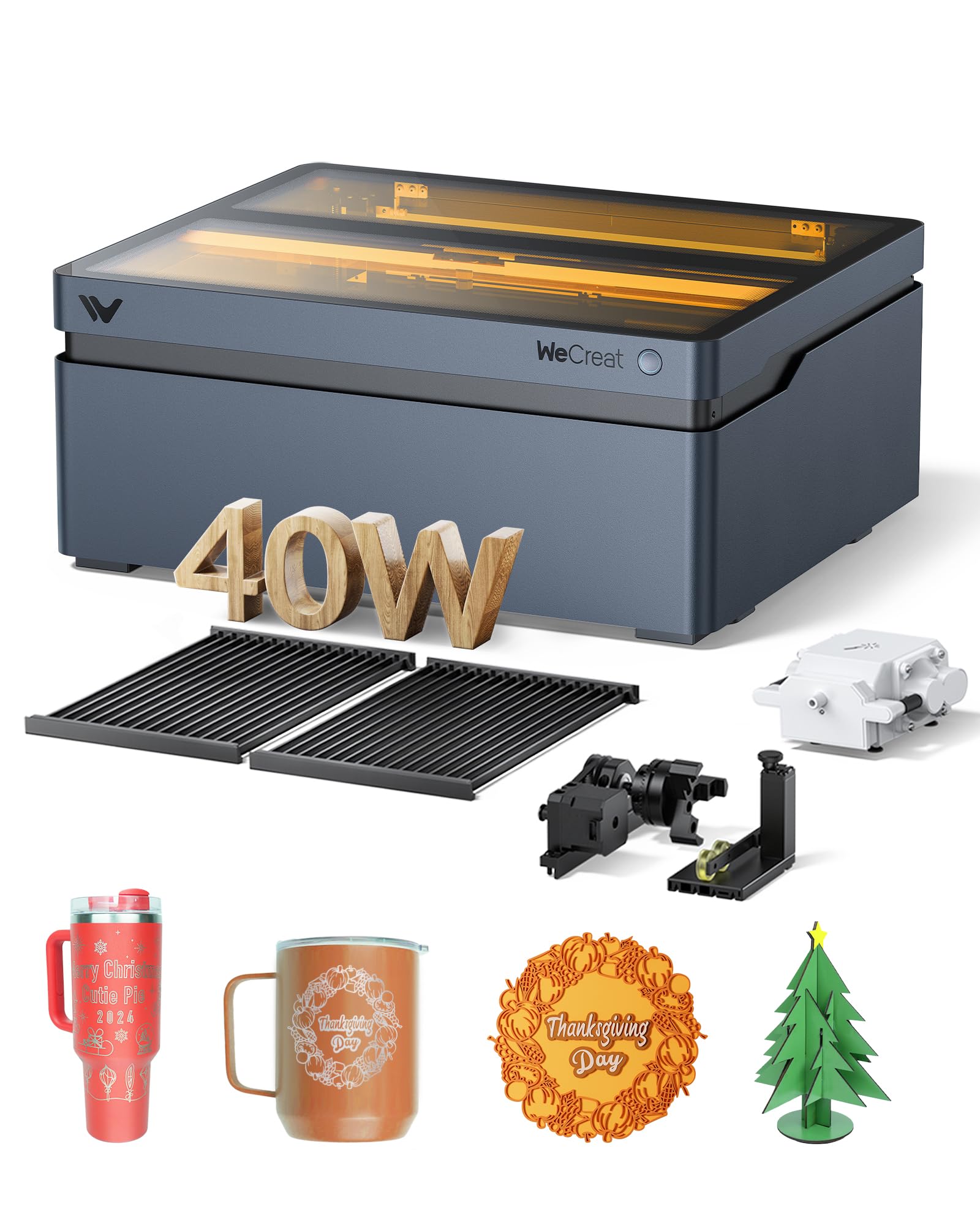 WECREAT Vision 40W Laser Engraver, Diode Desktop Laser Cutter and Engraver Machine with Rotary for Tumblers Glass Mugs Cups Roller, Class 1 Enclosed Laser Cutting for Acrylic Wood Leather Metal