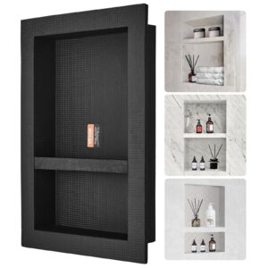 vevor shower niche ready for tile 16" x 24", double shelf organizer, square corners wall-inserted niche recessed, sealed protection modern soap storage niche for shower bathroom, black