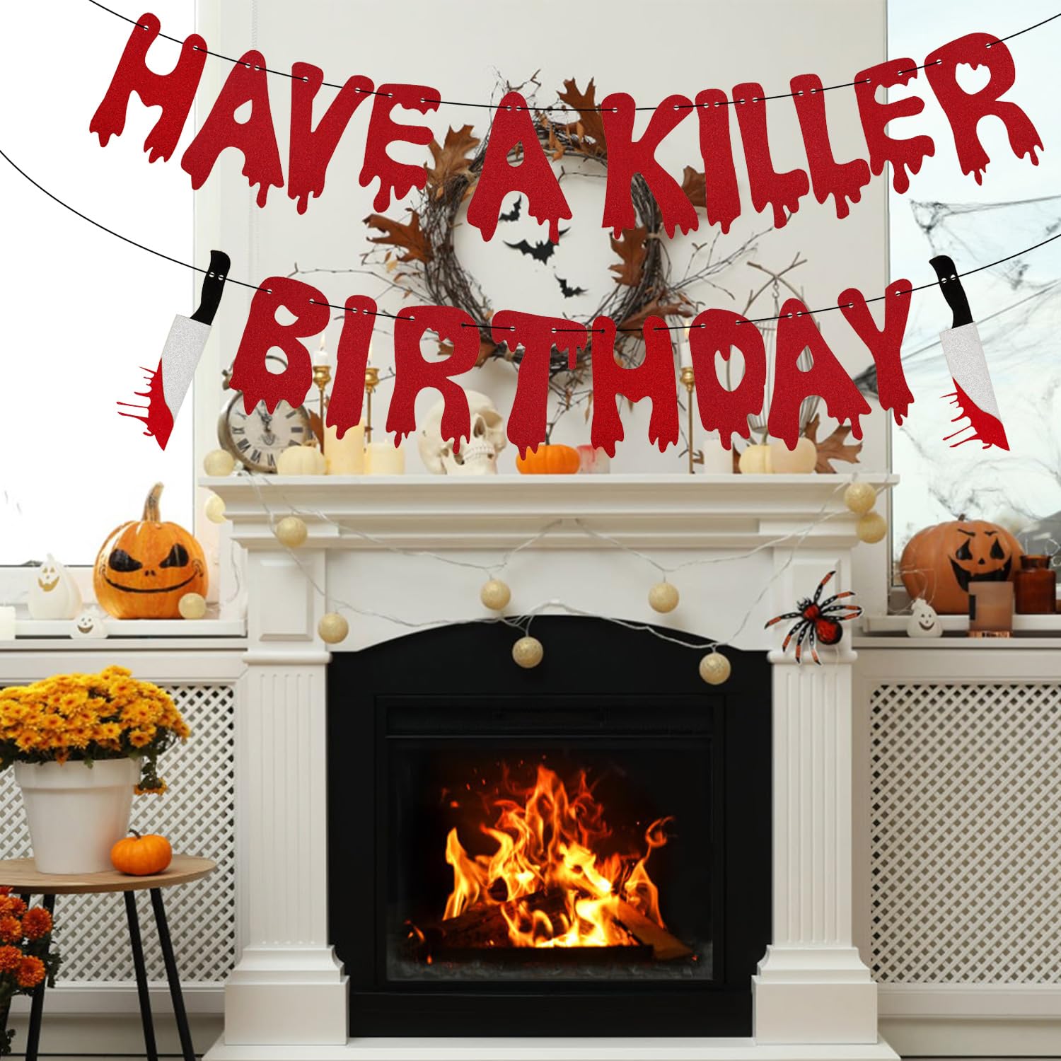 Have a Killer Birthday Banner, Halloween Horror Banner Halloween Glitter Birthday Banner Bloody Birthday Banner Halloween Zombie Birthday Party Decorations (Red)