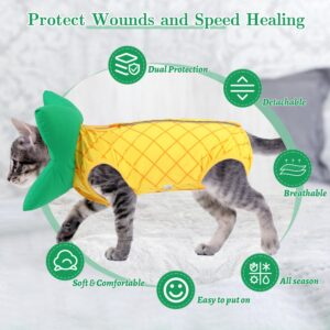 EMUST Cat Recovery Suit Female, Soft Cat Surgical Suit for Abdominal Wounds, Cat Cone Collar Soft After Surgery, Cute Cat Shirt Clothes for Cats Anti Licking Full Bodysuit for Kittens 4-8lb, Yellow, M