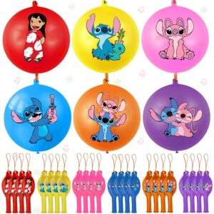 24 pcs punch balloons colorful latex punch ball party favors bounce balloons with rubber band handle for birthday party