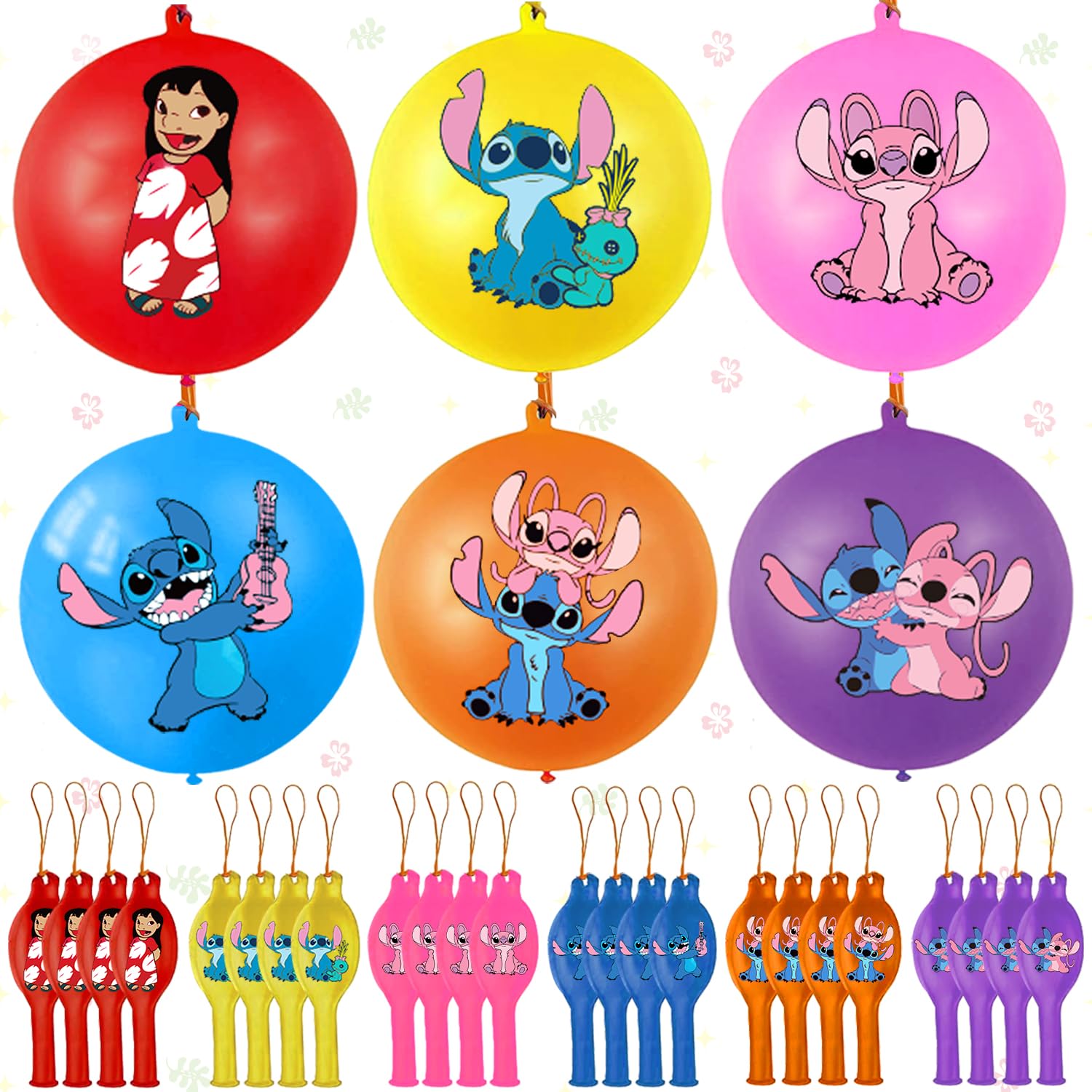 24 Pcs Punch Balloons Colorful Latex Punch Ball Party Favors Bounce Balloons with Rubber Band Handle for Birthday Party