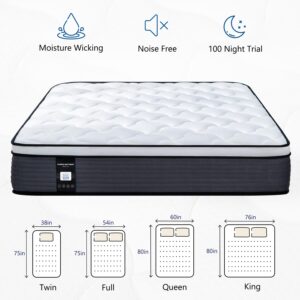 12 Inch Twin Mattress, Memory Foam Hybrid Mattress, Motion Isolation Pocket Spring Mattress in a Box, Medium Firm for Pressure Relief, Breathable Pillow Top, CertiPUR-US Certified