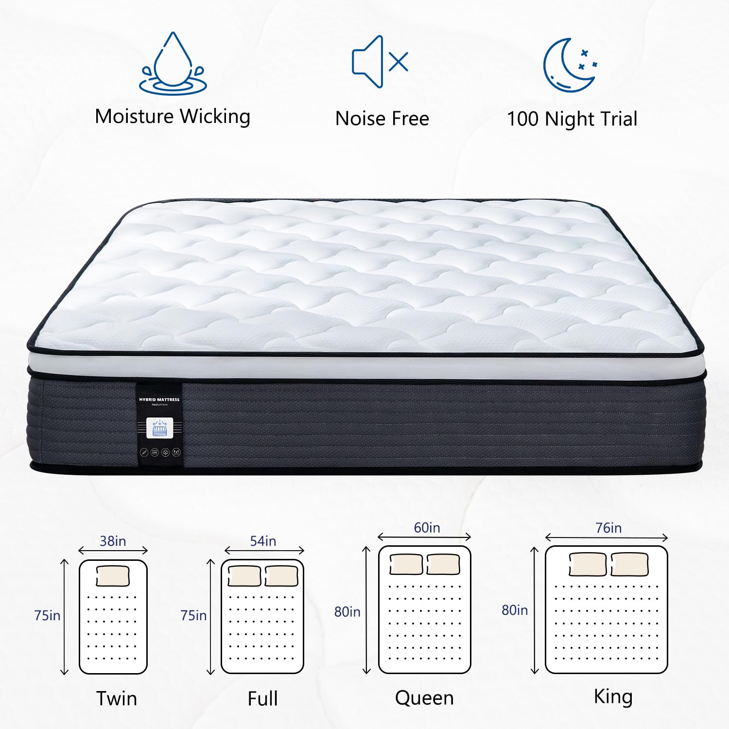 10 Inch King Mattress, Memory Foam Hybrid Mattress, Motion Isolation Pocket Spring Mattress in a Box, Medium Firm for Pressure Relief, Breathable Pillow Top, CertiPUR-US Certified