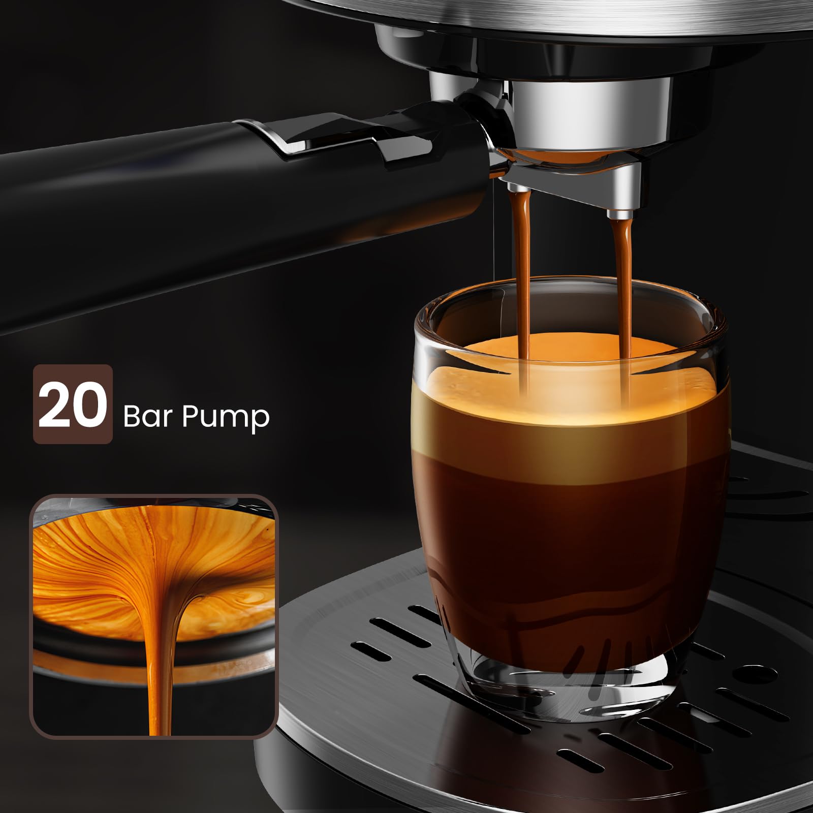 ZAFRO Espresso Machine 20 Bar, Professional Espresso Maker with Milk Frothing Steam Wand, Compact Coffee Machine with 45oz Removable Water Tank for Cappuccino, Latte, Gift, Black