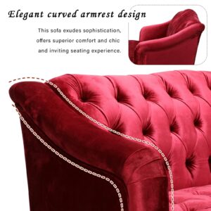 LUMISOL 3-Seat Sofa with Button Tufted for Living Room, Velvet Sofa Couch Furniture with Wooden Legs, Comfy Sofa for Small Space, Wine Red