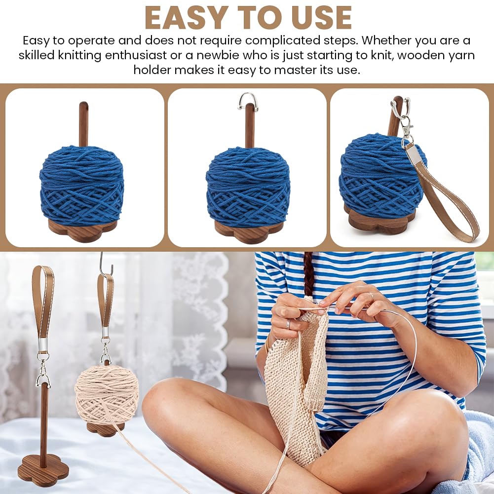 Yarn Holder, Portable Wrist Yarn Ball Minder Stand with Wristband and Crossbody Strap, Wooden Yarn Storage Organizer Yarn Spinner Knitting Supplies Prevent Yarn Tangling for Craft Lover