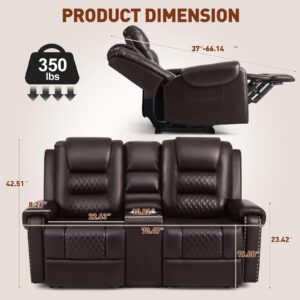 Large Massage Recliner Loveseat with Lumbar Heating, PU Leather Reclining Sofa Chairs, Ergonomic Living Room Chairs with Cup Holders and Remote Control, Brown