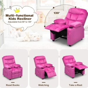 HOMGX Kids Velvet Recliner Chair, Pink