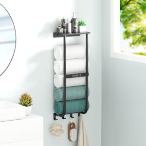 Towel Racks for Bathroom, Towel Holder for Bathroom Wall, Towel Rack Wall Mounted, Bathroom Towel Storage for Bathroom,Stainless Steel Towel Organizer，Towel Shelf for Rolled Towels -Black