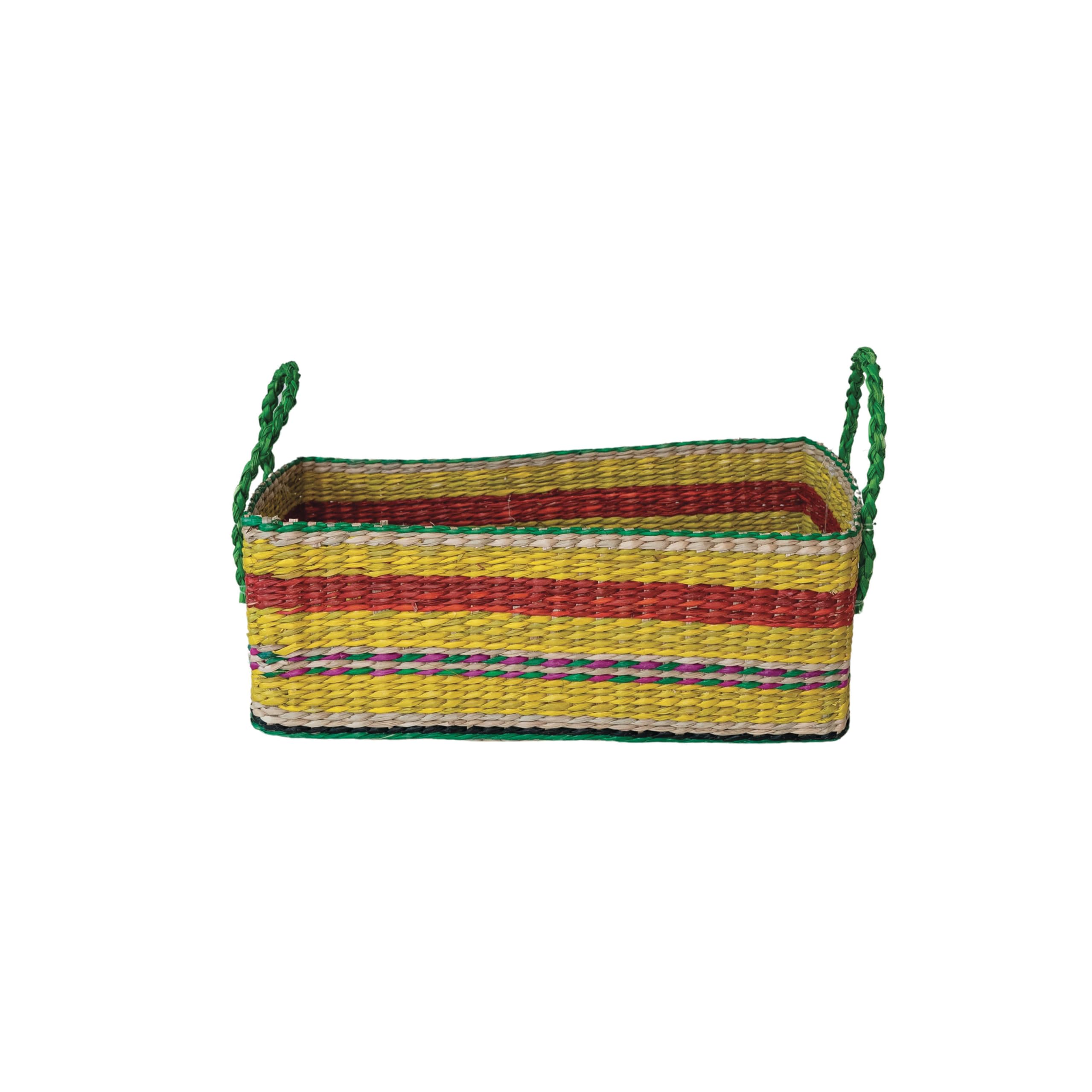 Creative Co-Op Hand-Woven Seagrass Basket with Stripes, Multicolor