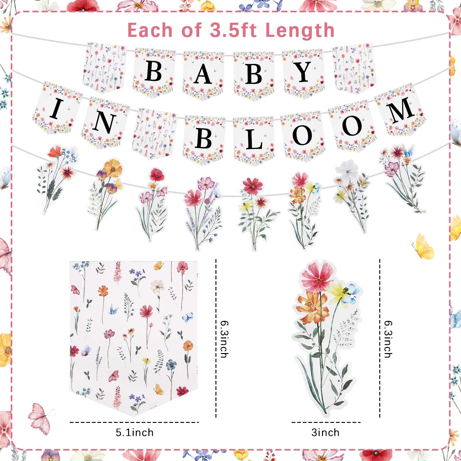 Heboland Baby in Bloom Banner Baby Shower Decorations for Girls, Wildflowers Baby Shower Decorations Hanging Banner Sign Party Supplies