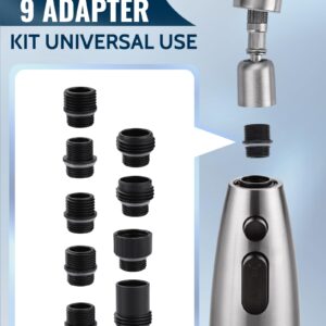 Kitchen Faucet Head Replacement:Stainless Steel Spray Head,3 Modes Pull Out Spray Nozzle with 9 Adapters for Kitchen Sink Faucet,Compatible with Moen Kohler Delta Kitchen Faucets G1/2,Brushed Nickel