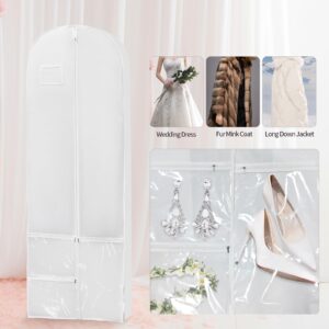 Wedding Dress Garment Bags for Hanging Clothes and Travel 70" Dress Bags for Gowns Long with Bride Tote Bag Suitable for Women Long Dress Down Fur,White