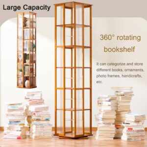 360° Rotating Bookshelf, 6 Tier Floor-Standing Acrylic Bookcase for Kids Adults, Spinning Display Shelf Books Storage Rack for Small Space Living Room, Study Room (Brown)