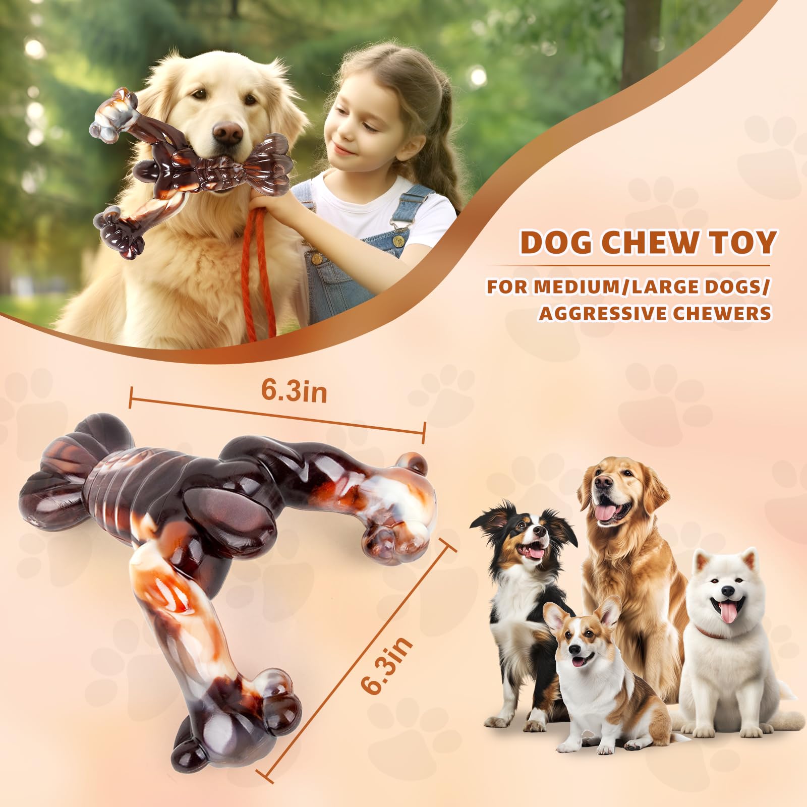 HJLSWXKQ Dog chew Toys for Aggressive chewers,Indestructible Dog Toys, Interactive Dog Toys，Aggressive chew Toys for Large Dogs， Dog Toys to Keep Them Busy，Nylon Beef Flavor