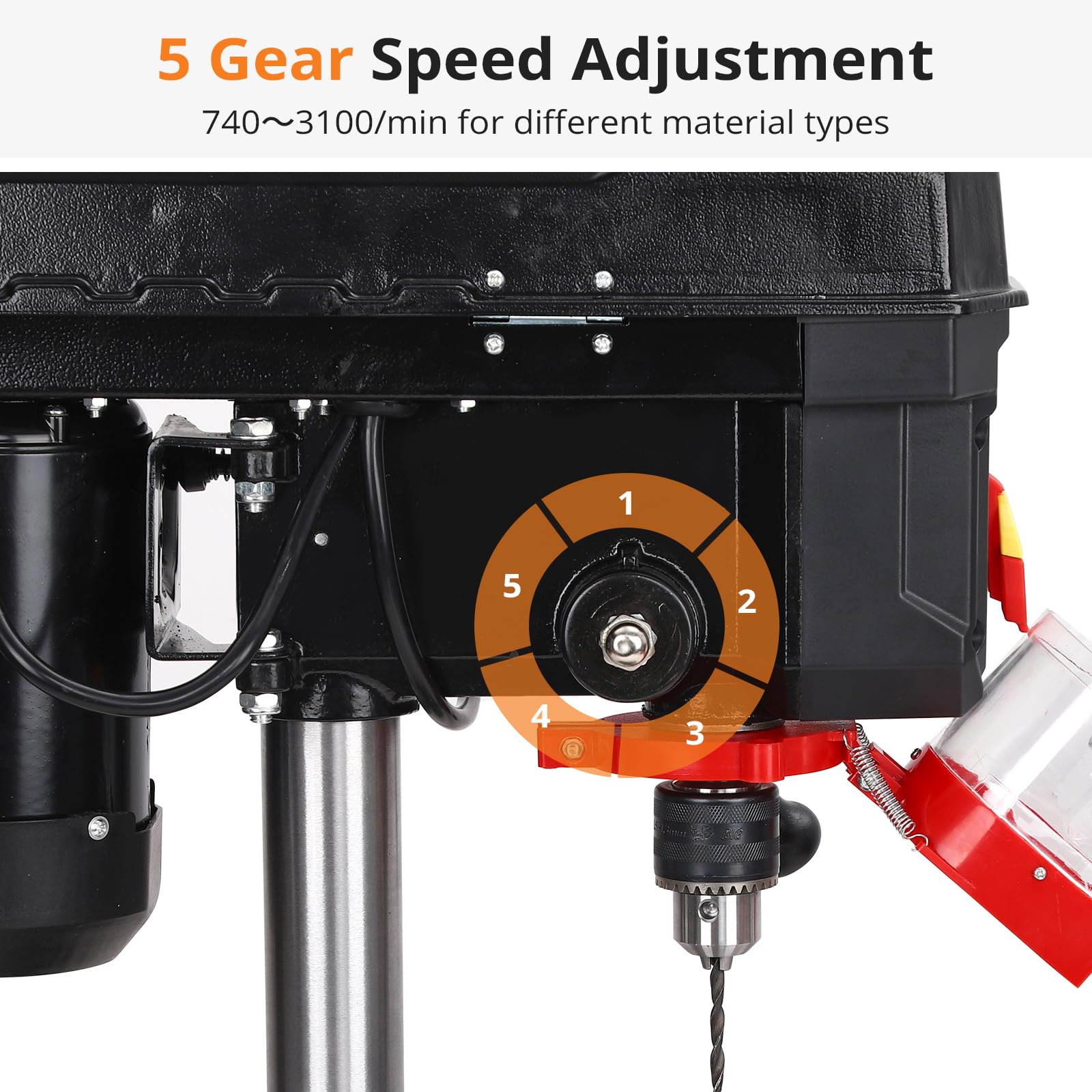 8 Inch Benchtop Drill Press, 2.5Amp Benchtop Drill Machine, 5 Speed Adjustable, Swing Distance 0-45° Tiltling Tabletop Drilling Machine for Wood, Metal