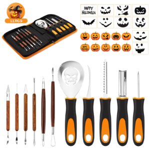 EIKEJI Pumpkin Carving Kit with Stencils, 11 Pcs Professional Carving Tools with 10 Pumpkin Carving Stencils, Heavy Duty Stainless Steel Pumpkin Carving Set for Halloween Decoration Jack-O-Lanterns