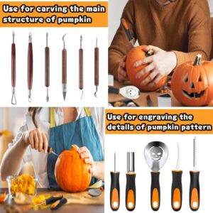 EIKEJI Pumpkin Carving Kit with Stencils, 11 Pcs Professional Carving Tools with 10 Pumpkin Carving Stencils, Heavy Duty Stainless Steel Pumpkin Carving Set for Halloween Decoration Jack-O-Lanterns