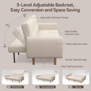 AMICLIBER Convertible Futon Sofa Bed Couch, 79 Inch Mid Century Futon Love Seat Couches,Button Tufted Upholstered Small Splitback Loveseat Sofa Cama for Living Room,RV,Office,Apartment,Beige