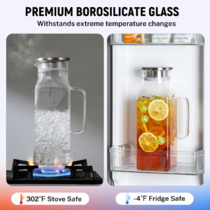 Netany 2 Pack 2 Liters/68 oz Square Glass Pitcher with Lid and Handle for Fridge, Iced Tea and Coffee Carafe Beverage Serveware, Heat Resistant Borosilicate Water Jug for Hot/Cold Drinks and Milk