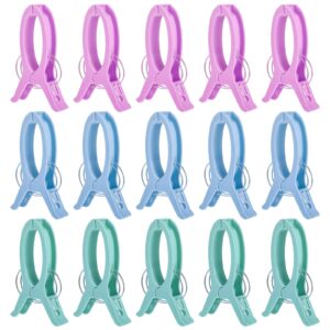 15 Pcs Large Beach Towel Clips, Sewing Clamps Plastic Clothes Pins & Quilt Clips, Kitchen & Bathroom Towel Clips, Large Strong Clothes Clips Keep Towel from Blowing Away(3 Colors)