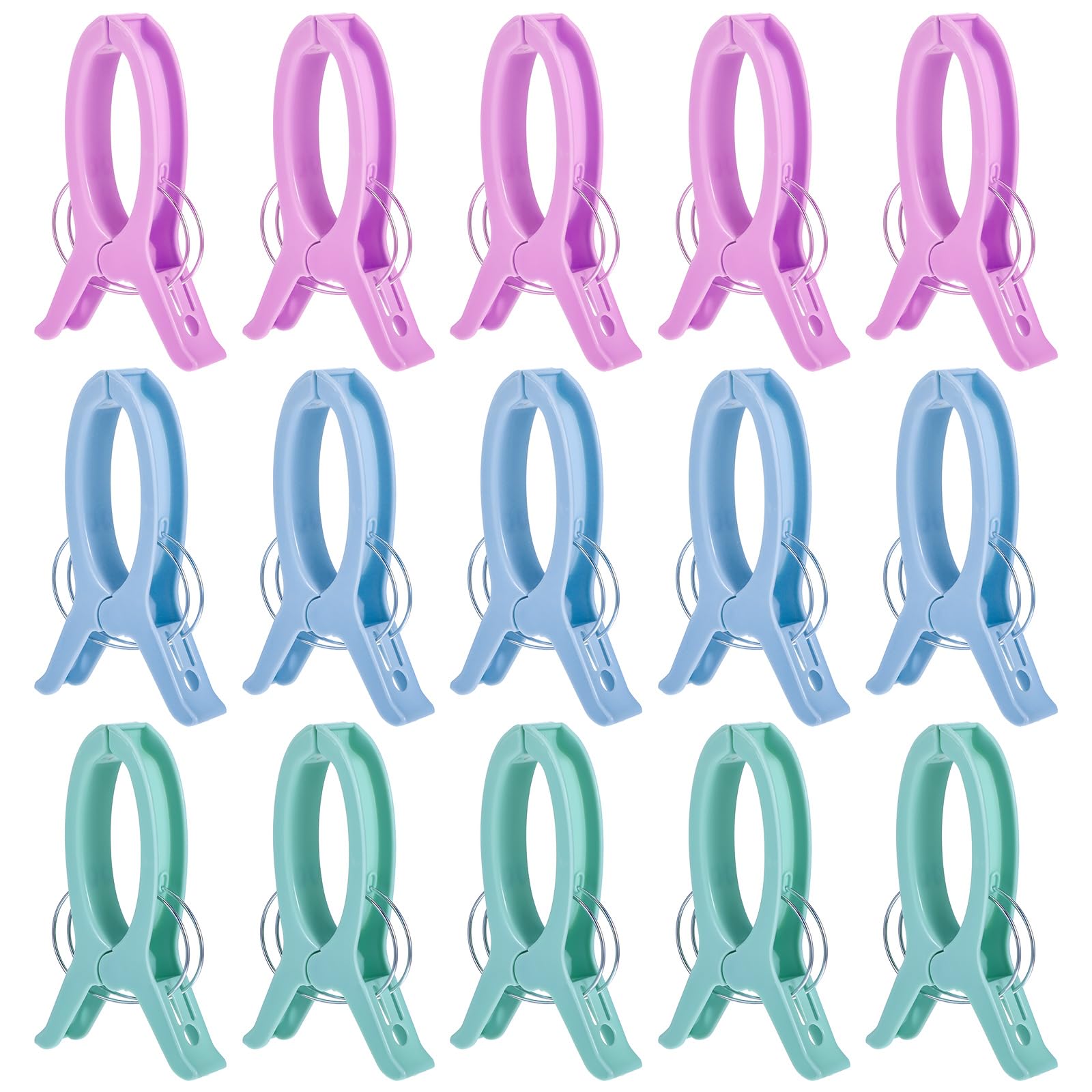 15 Pcs Large Beach Towel Clips, Sewing Clamps Plastic Clothes Pins & Quilt Clips, Kitchen & Bathroom Towel Clips, Large Strong Clothes Clips Keep Towel from Blowing Away(3 Colors)