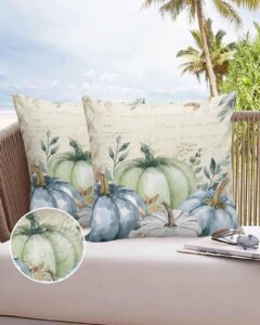 muswedsep outdoor pillow covers pack of 2,fall thanksgiving pumpkin green blue farm plants waterproof throw pillow cover decorative cushion case for patio garden couch sofa,retro letter pillowcase