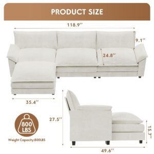 YESHOMY Sectional Modular Sofa L Shaped Chenille Fabric Couch with High Supportive & Soft Sponges and Removable Ottoman, Sleeper Comfy Upholstered Furniture for Living Room, White