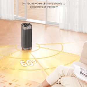 GAIATOP Space Heaters for Indoor Use, 1500W Portable Electric Heater, Quiet PTC Ceramic Heat with Thermostat, 5 Modes, Remote, 60° Oscillating, 12Hrs Timer, Powerful Wind for Bedroom Office Home