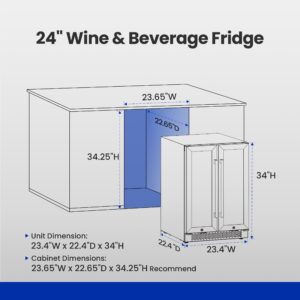 Yeego Wine and Beverage Refrigerator 24", Dual Zone Beverage Cooler Wine Fridge with Upgrade Quiet Cooling, Anti-UV Glass Door, 20 Bottles & 60 Cans Large Capacity, Built-in/Freestanding/Undercounter