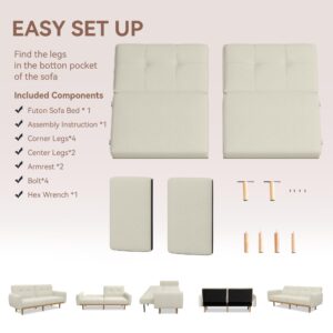 AMICLIBER Convertible Sofa Memory Foam Futon Convertible Couch Bed Sofa Sleeper Splitback LoveSeat Daybed Sofa for Living Spaces,Apartment,79''Ivory