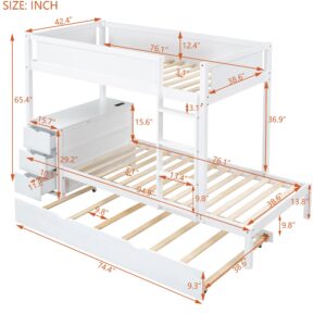 Harper & Bright Designs Twin Over Twin Bunk Bed with Trundle, Desk and Storage Drawers, Wood Bunk Bed Frame for Kids Teens Adults, White