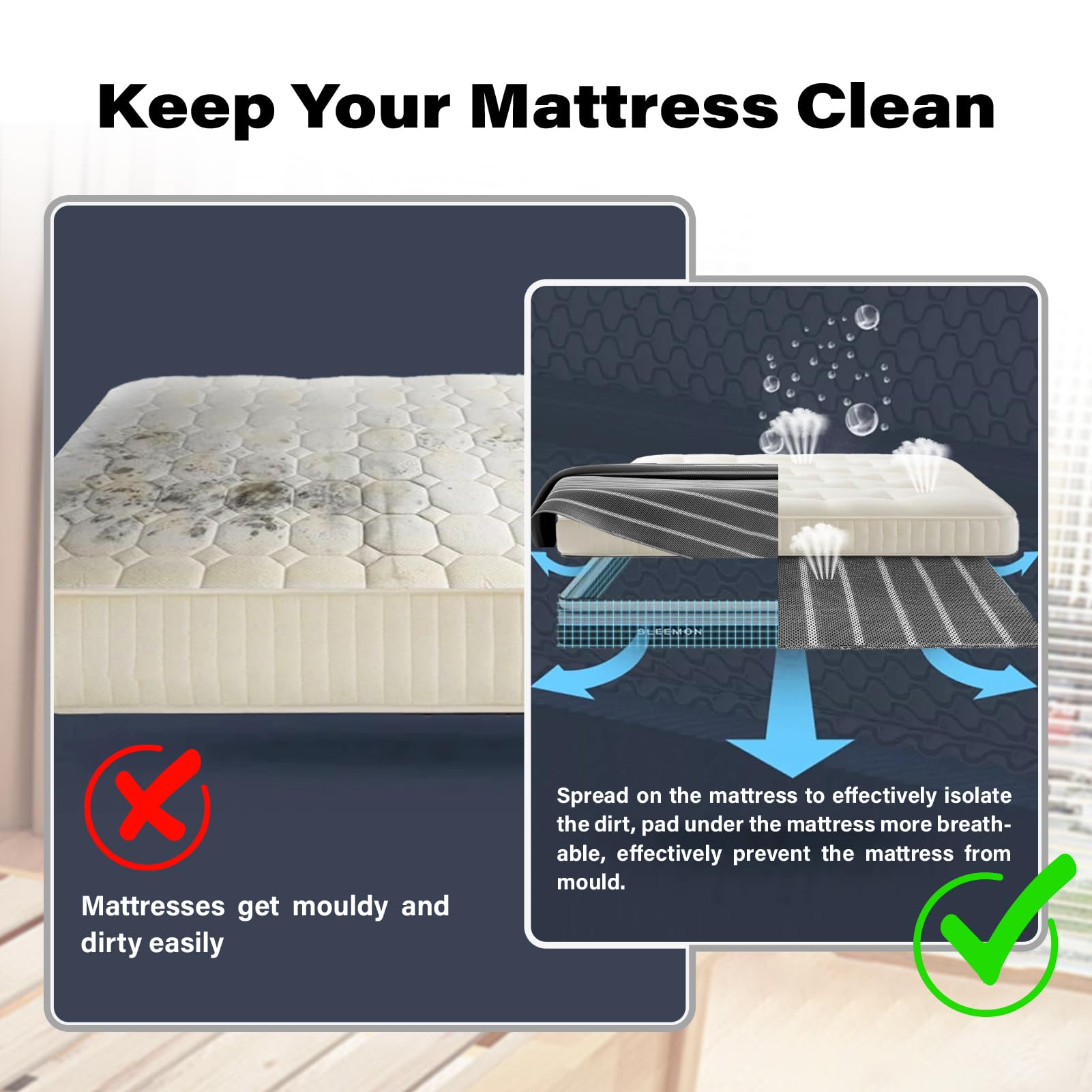 Mattress Underlay Under Mattress Pad with Breathable Meshfiber Cuttable Under Mattress Ventilation Aire-Flow Mattress Underlay for RV Bed Camper Boat （118.1 * 39.3in）