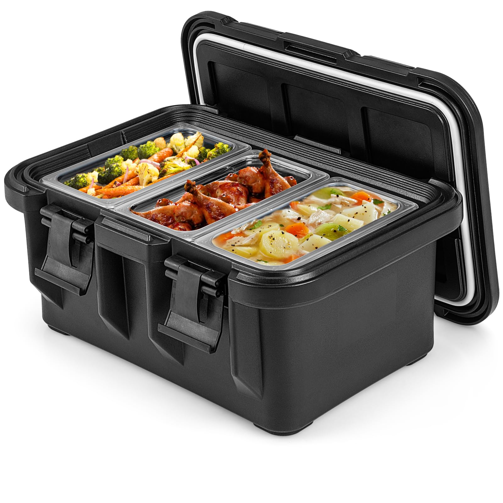 ARLIME 31QT Insulated Food Pan Carrier, Stackable Hot Box w/ 3 PC Food Pans, 8” Deep Top Load LLDPE Food Warmer for Restaurant, Canteen, Catering, Buffet Party, Black (1)