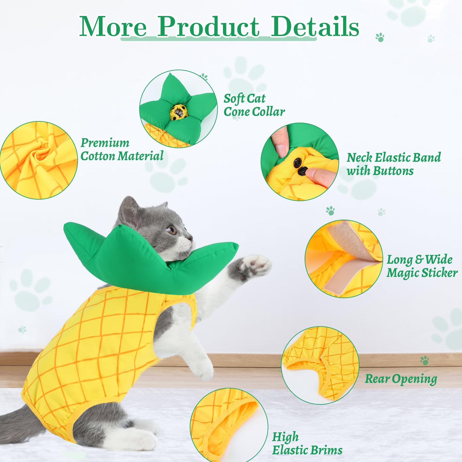 EMUST Cat Recovery Suit Female, Soft Cat Surgical Suit for Abdominal Wounds, Cat Cone Collar Soft After Surgery, Cute Cat Shirt Clothes for Cats Anti Licking Full Bodysuit for Kittens 4-8lb, Yellow, M