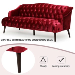 LUMISOL 3-Seat Sofa with Button Tufted for Living Room, Velvet Sofa Couch Furniture with Wooden Legs, Comfy Sofa for Small Space, Wine Red