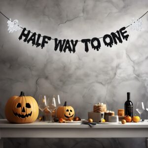 Halloween Half Way to One Banner, 6 Months Birthday Decorations, Half Birthday Decor, Little Boo, Halloween Baby Shower Birthday Party Decorations, Black Glitter