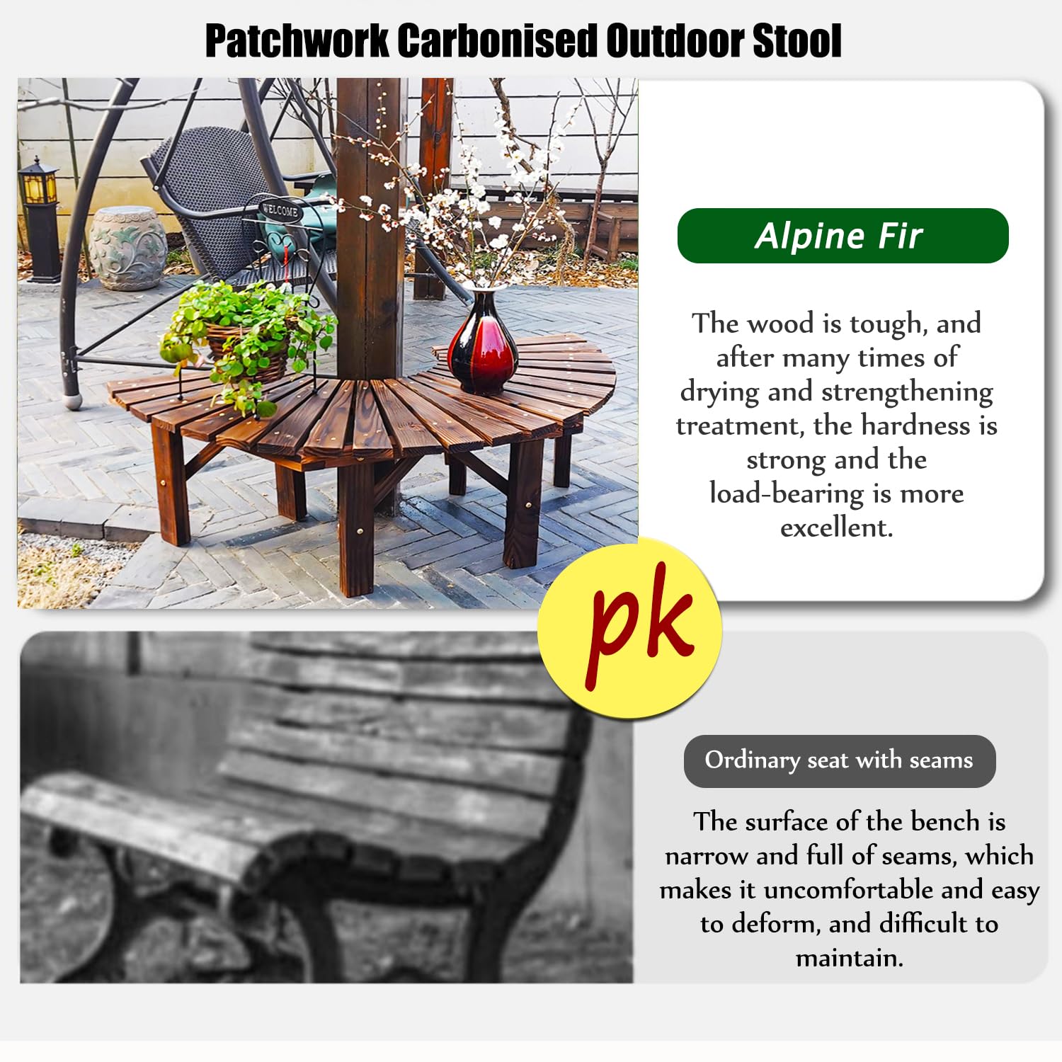 Outdoor Tree Bench,Wooden Semicircular Garden Bench Weatherproof Wrap Around Park Bench Semi Circle Garden Benches for Yard/Porch/Lawn/Patio (1pcs)