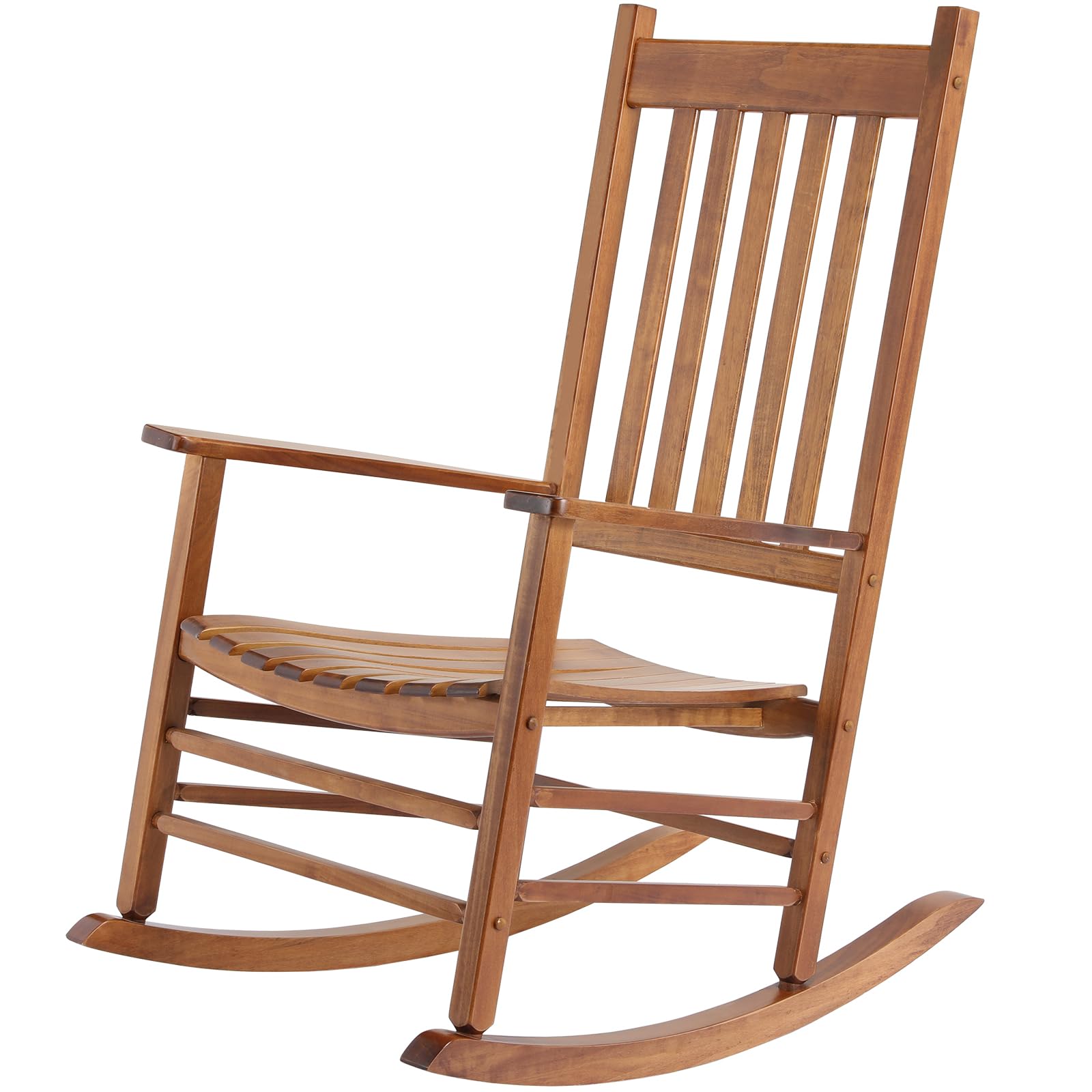 MAMIZO Wooden Rocking Chair Outdoor with High Back,Rocking Chair Indoor Oversized Easy to Assemble for Garden,Lawn, Balcony, Backyard,Porch,Wooden Rocking Chair,Porch Rocker（Teak Brown）