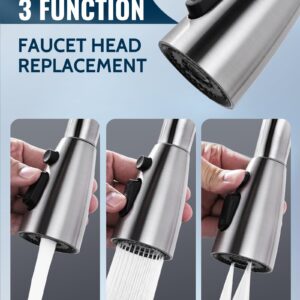 Kitchen Faucet Head Replacement:Stainless Steel Spray Head,3 Modes Pull Out Spray Nozzle with 9 Adapters for Kitchen Sink Faucet,Compatible with Moen Kohler Delta Kitchen Faucets G1/2,Brushed Nickel