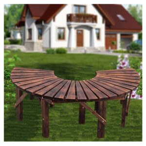 outdoor tree bench,wooden semicircular garden bench weatherproof wrap around park bench semi circle garden benches for yard/porch/lawn/patio (1pcs)