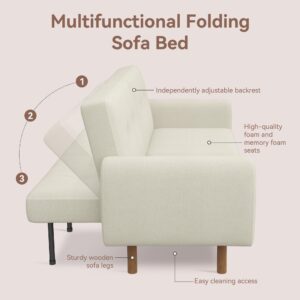 AMICLIBER Convertible Sofa Memory Foam Futon Convertible Couch Bed Sofa Sleeper Splitback LoveSeat Daybed Sofa for Living Spaces,Apartment,79''Ivory