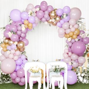 Pink and Purple Balloon Arch Kit - Dusty Purple Lavender Champagne Gold Pink Balloons for Girls Birthday Baby Shower Wedding Bridal Shower Balloon Arch Decorations Retro Purple Pink Balloon Garland