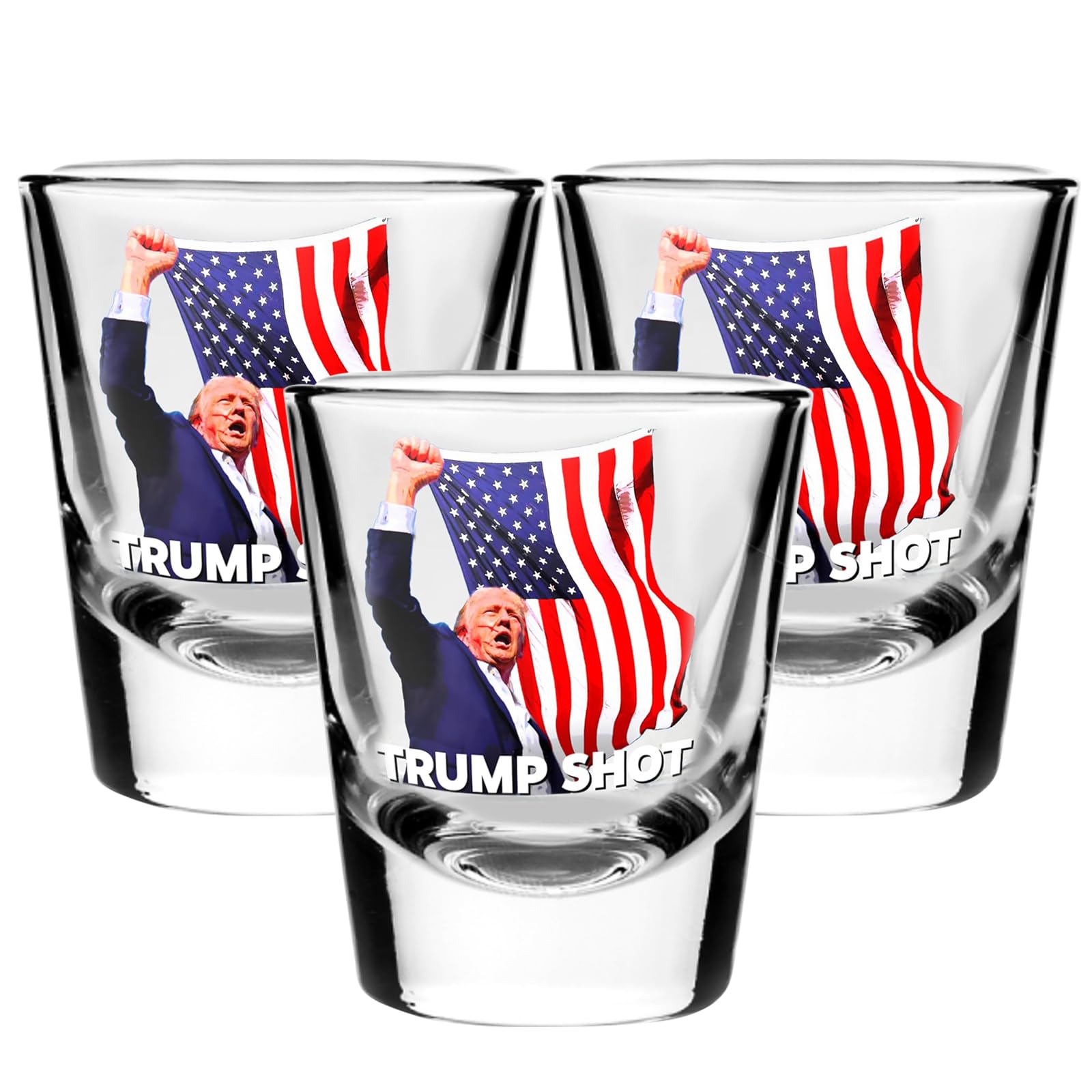 3Pcs Trump Shot Glass - Perfect for Political Enthusiasts, Holds.1.70 oz. Survived Assassination Picture & Trump Fist Pump- Great Trump 2024 Collectible - Never Surrender