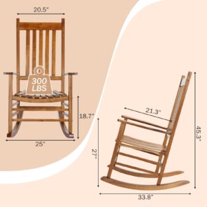 MAMIZO Wooden Rocking Chair Outdoor with High Back,Rocking Chair Indoor Oversized Easy to Assemble for Garden,Lawn, Balcony, Backyard,Porch,Wooden Rocking Chair,Porch Rocker（Teak Brown）